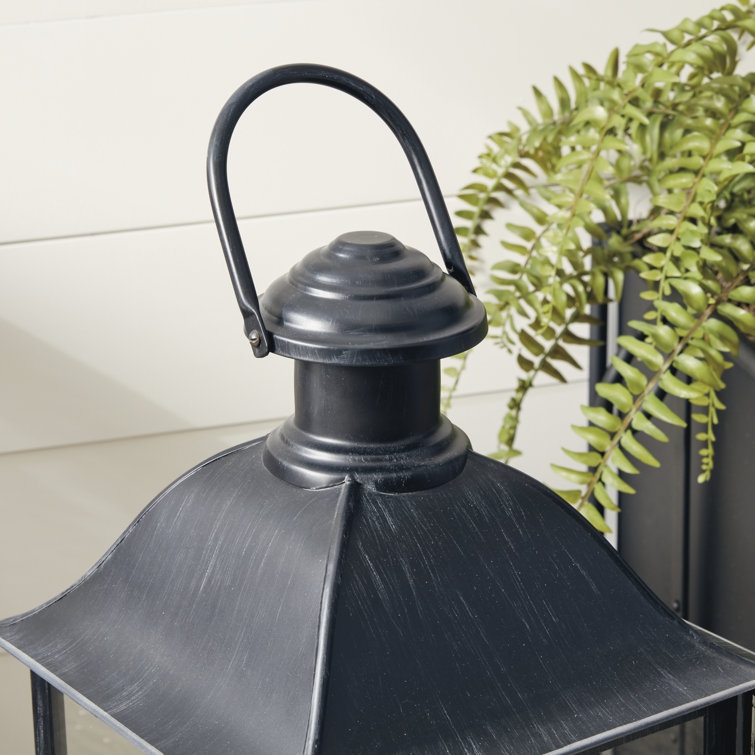 Black Ceramic Hanging Candle Lantern with Clear Glass Panels