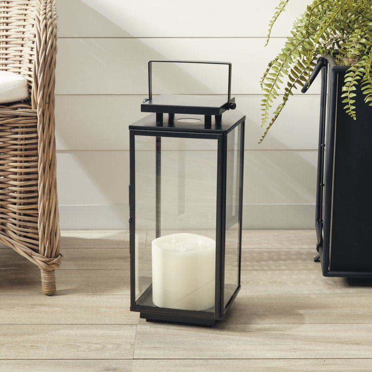 Black Stainless Steel and Glass Hanging Candle Lantern