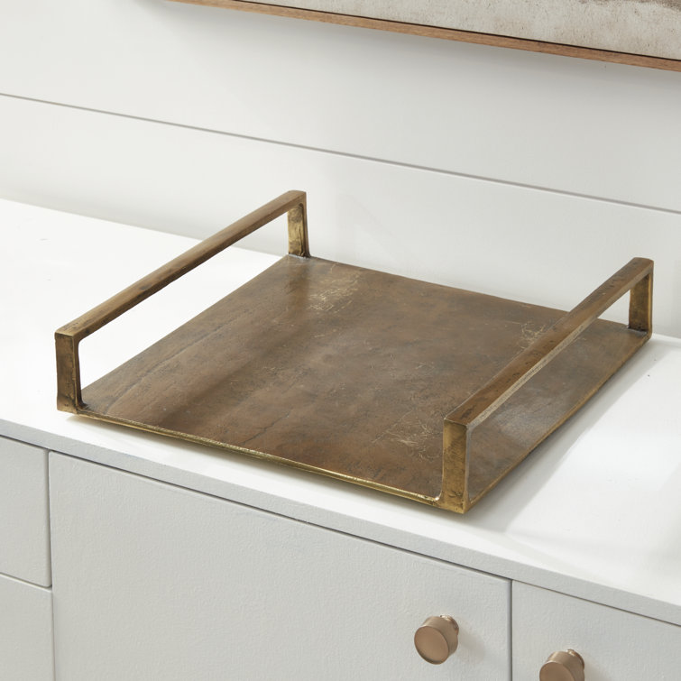 Antique Brass Rectangular Cast Aluminum Decorative Tray
