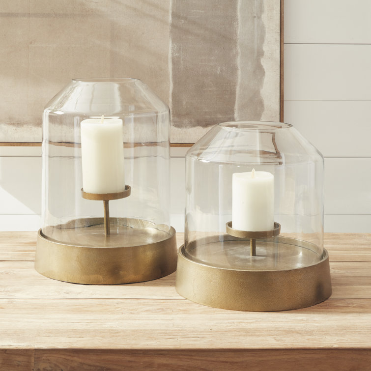Kenmare Large Brass and Glass Hurricane Candle Holder
