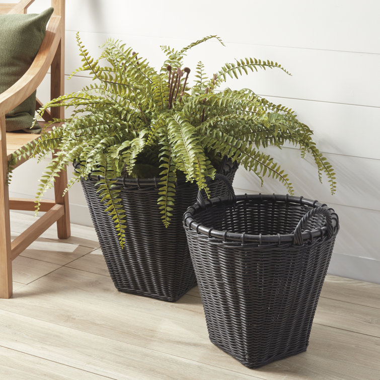 Alvero Black Rattan Storage Baskets, Set of 2