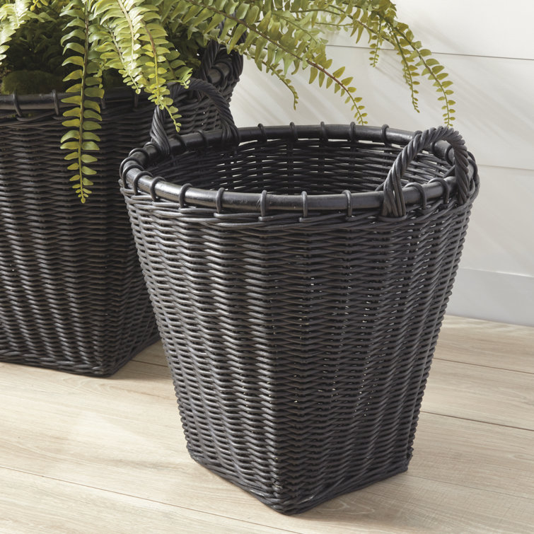 Alvero Black Rattan Storage Baskets, Set of 2