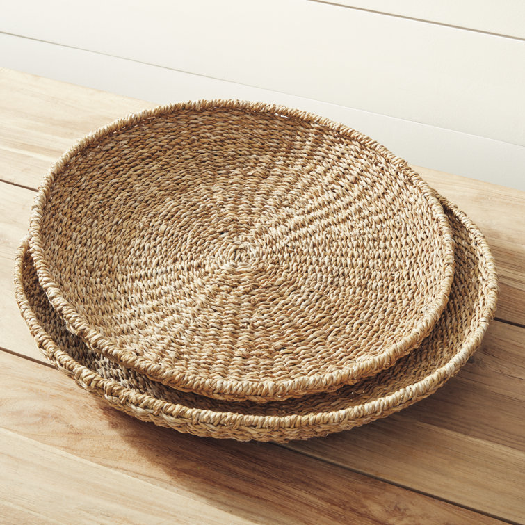 Natural Seagrass Round Decorative Tray Set