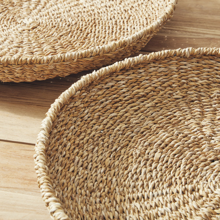 Natural Seagrass Round Decorative Tray Set