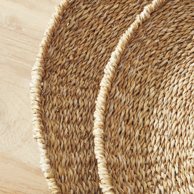 Natural Seagrass Round Decorative Tray Set