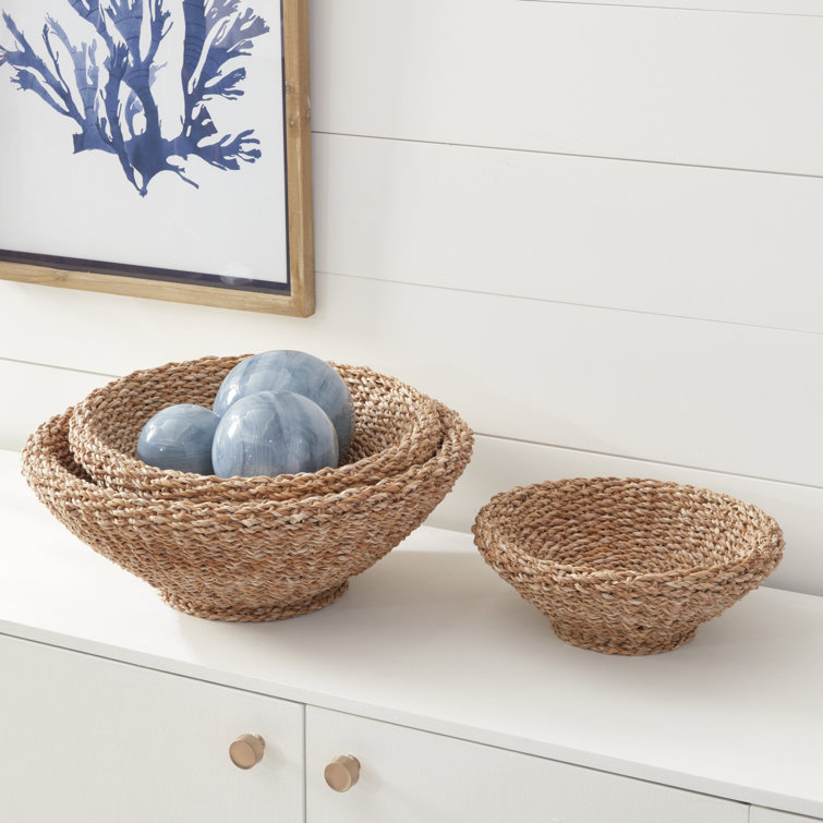 Natural Seagrass Shallow Tapered Basket Set, 18"
