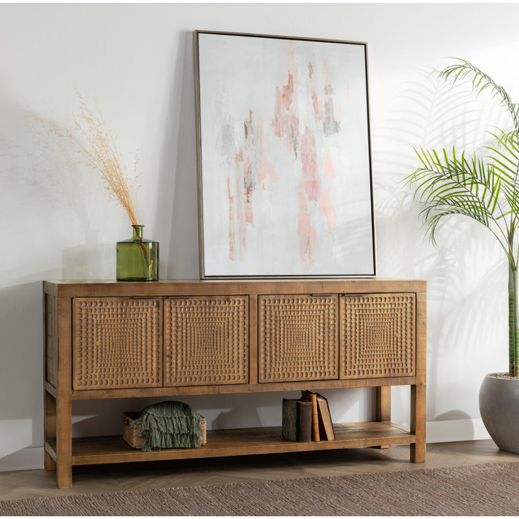 Osiris Reclaimed Pine Wood Buffet Sideboard with Carved Pattern