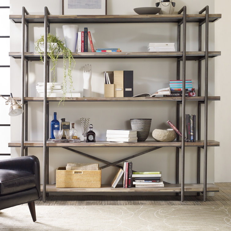Scandinavian Wood and Metal 5-Shelf Etagere Bookcase