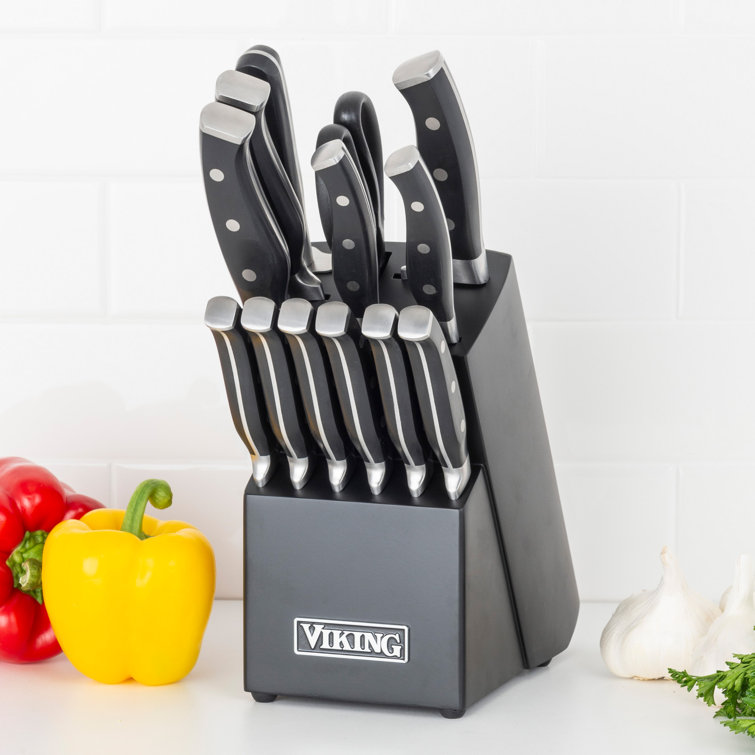 Viking 14 Piece X50CrMoV15 Stainless Steel Cutlery Block Set, Black Block