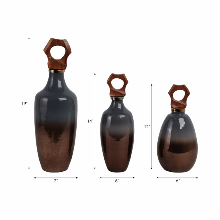 Zimmerman Handmade Brown and Gray Glass Table Vase Set
