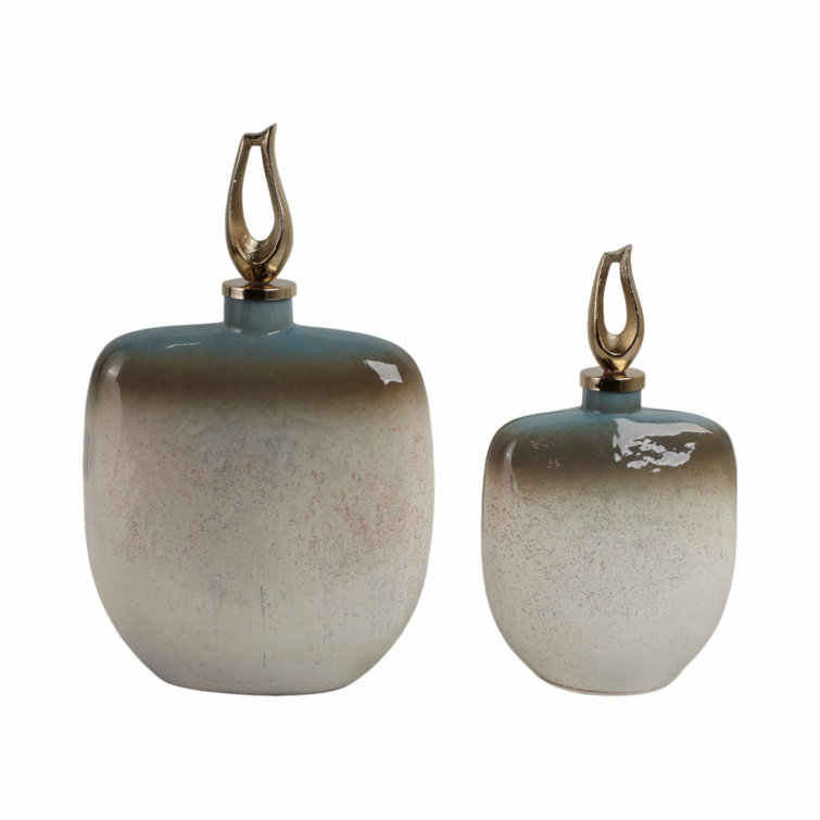 Ashford Blue and Beige Handmade Glass Decorative Bottle