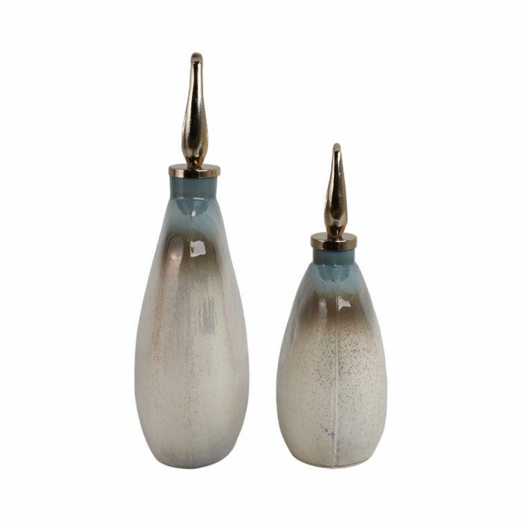 Ashford Blue and Beige Handmade Glass Decorative Bottle