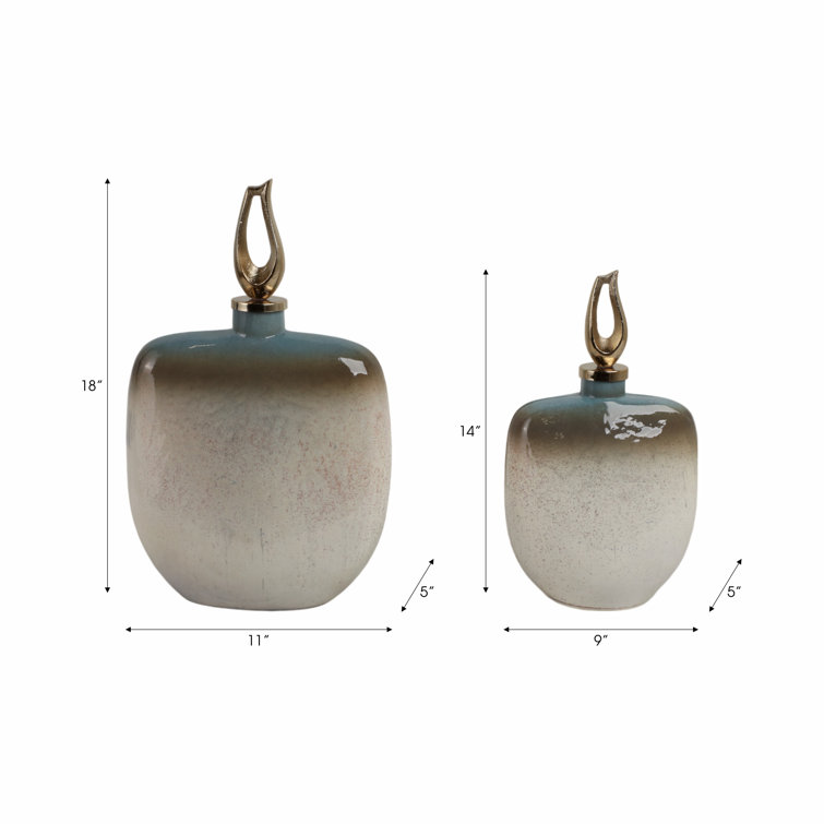 Ashford Blue and Beige Handmade Glass Decorative Bottle
