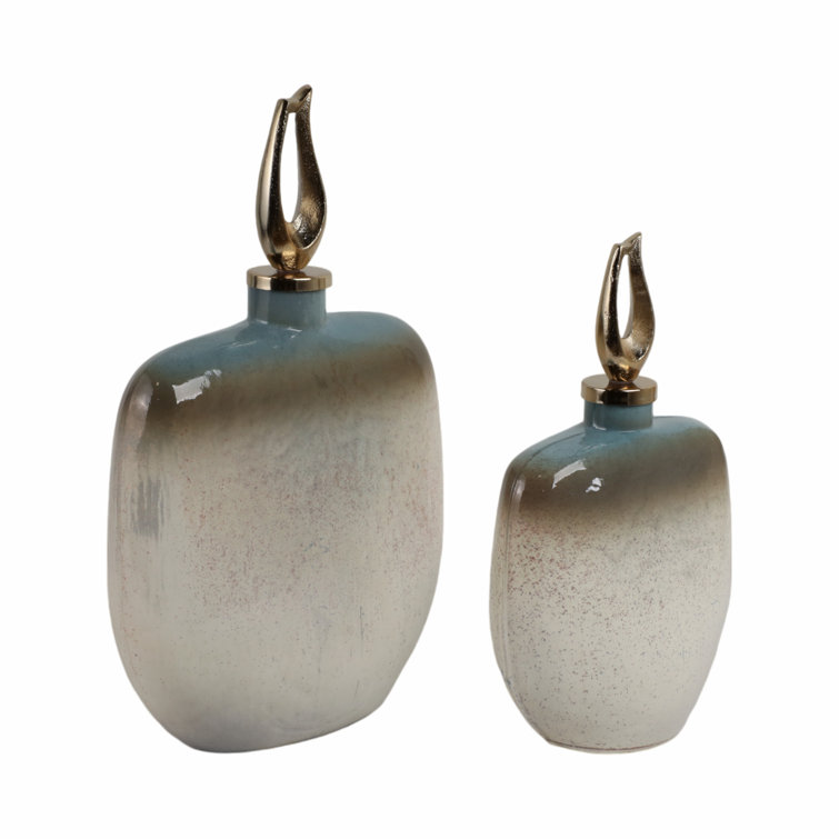 Ashford Blue and Beige Handmade Glass Decorative Bottle