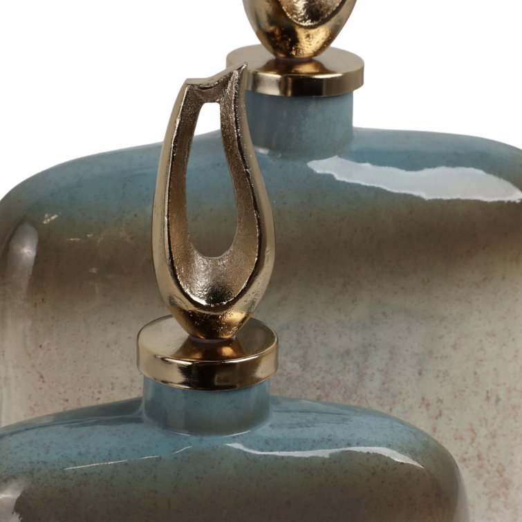 Ashford Blue and Beige Handmade Glass Decorative Bottle