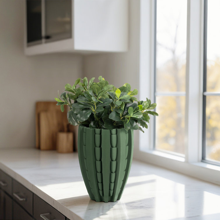 Green Ceramic Table Vase with Textured Design, 11" Height