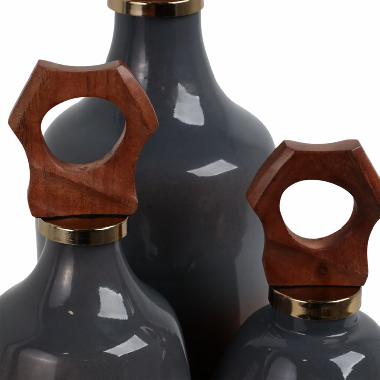 Zimmerman Handmade Brown and Gray Glass Table Vase Set