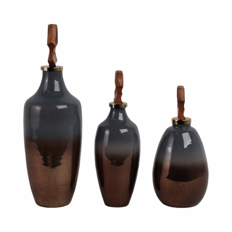 Zimmerman Handmade Brown and Gray Glass Table Vase Set