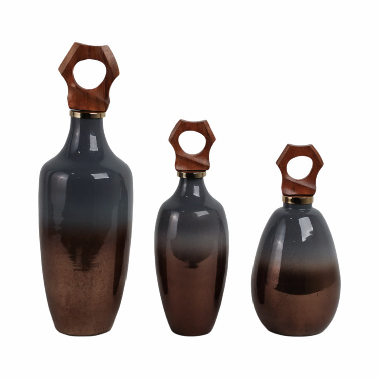 Zimmerman Handmade Brown and Gray Glass Table Vase Set