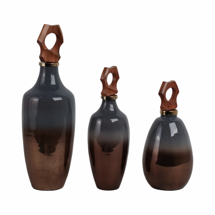 Zimmerman Handmade Brown and Gray Glass Table Vase Set
