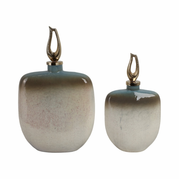 Ashford Blue and Beige Handmade Glass Decorative Bottle