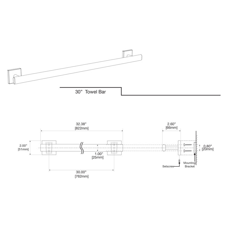 Matte Black 32-Inch Wall Mounted Towel Bar