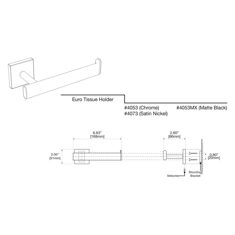 Chrome Metal Wall Mounted Single Post Toilet Paper Holder