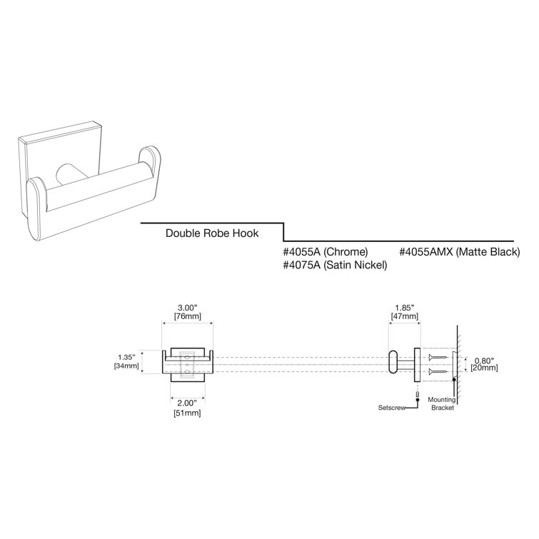 Polished Chrome Modern Double Robe Hook