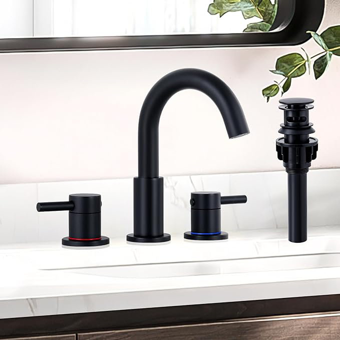 Matte Black 8-Inch Widespread Double Handle Bathroom Faucet