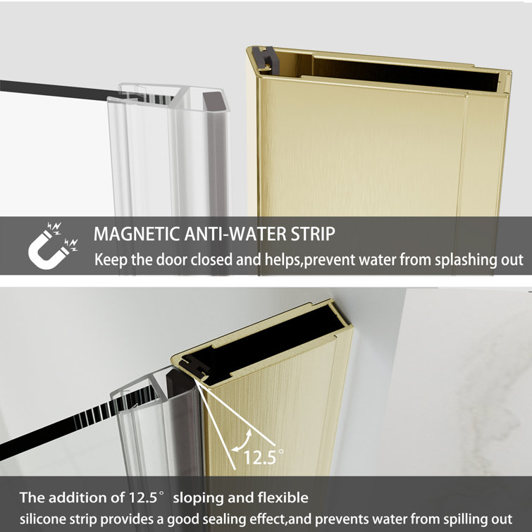 Brushed Gold Frameless Bi-Fold Shower Door with Clear Tempered Glass