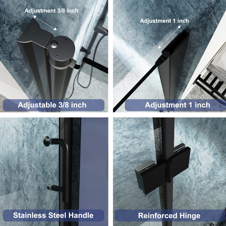 Matte Black Frameless Bifold Glass Shower Door 30" x 72"