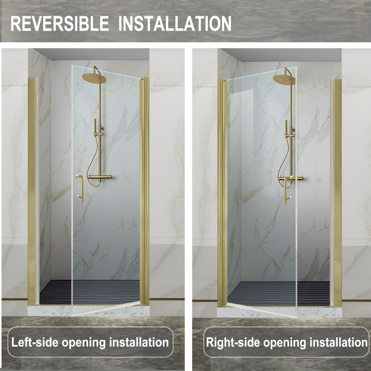 Brushed Gold Frameless Bi-Fold Shower Door with Clear Tempered Glass