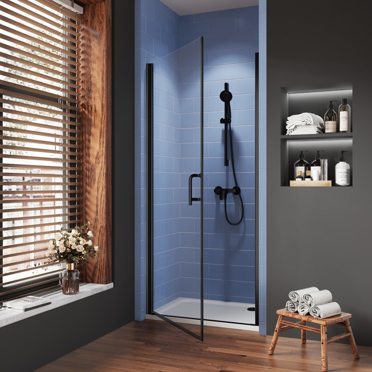 Matte Black Frameless Pivot Shower Door with Clear Glass