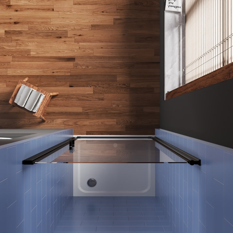 Matte Black Frameless Pivot Shower Door with Clear Glass