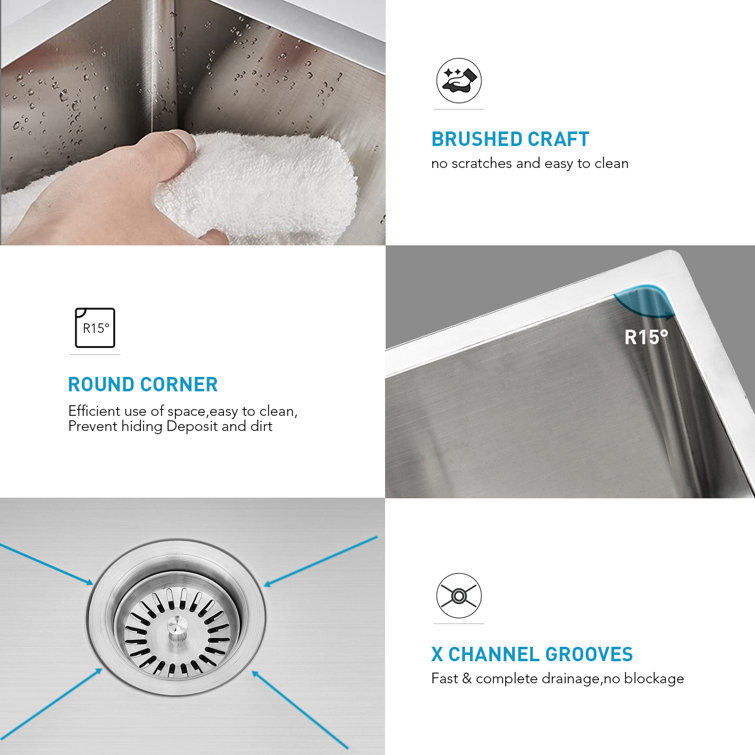 19" Stainless Steel Undermount Single Bowl Kitchen Sink