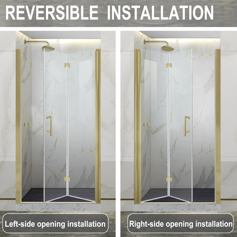 Brushed Gold Frameless Bi-Fold Shower Door with Clear Tempered Glass