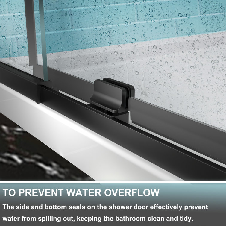 42 in. Matte Black Semi-Frameless Pivot Shower Door with Clear Glass