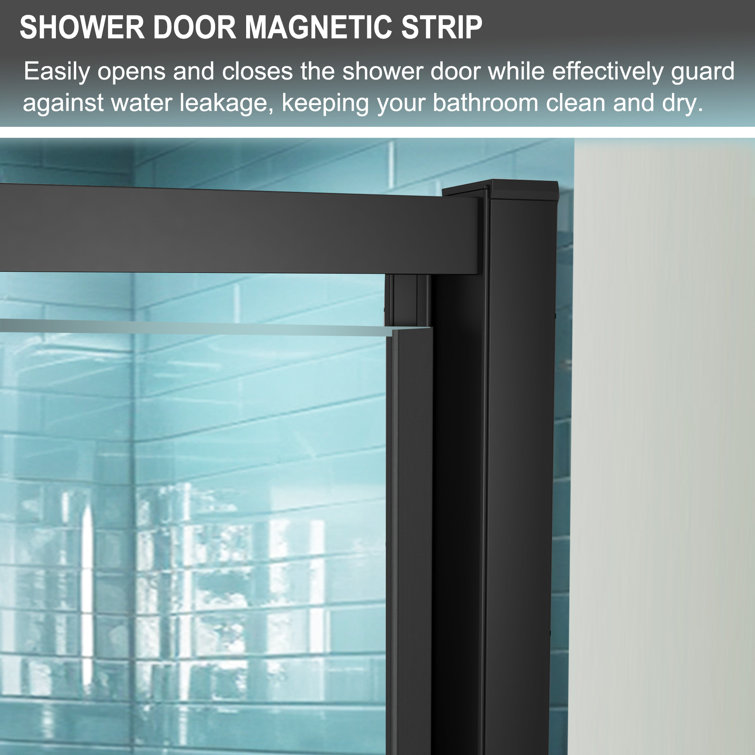 42 in. Matte Black Semi-Frameless Pivot Shower Door with Clear Glass
