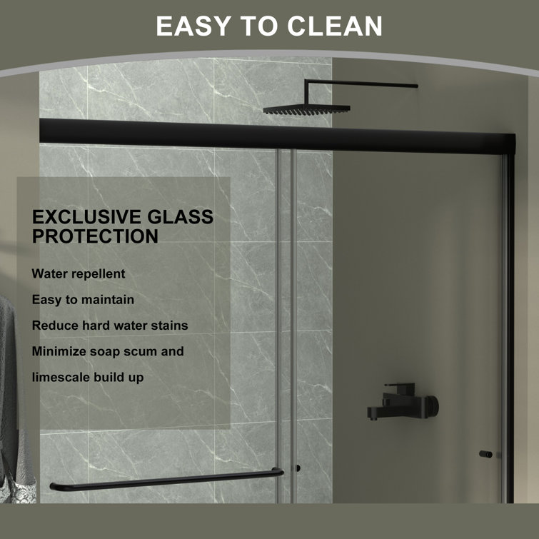 Matte Black Semi-Frameless Sliding Bathtub Door with Clear Glass