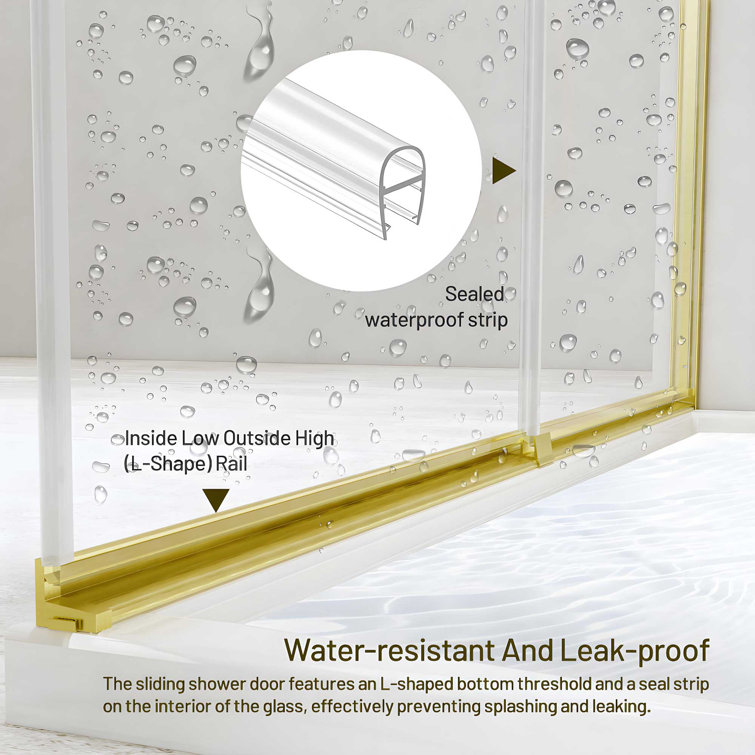 60 in. Brushed Gold Semi-Frameless Sliding Shower Door with Clear Glass