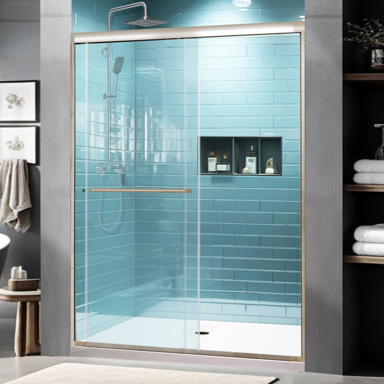Brushed Nickel Semi-Frameless Sliding Shower Door with Clear Glass