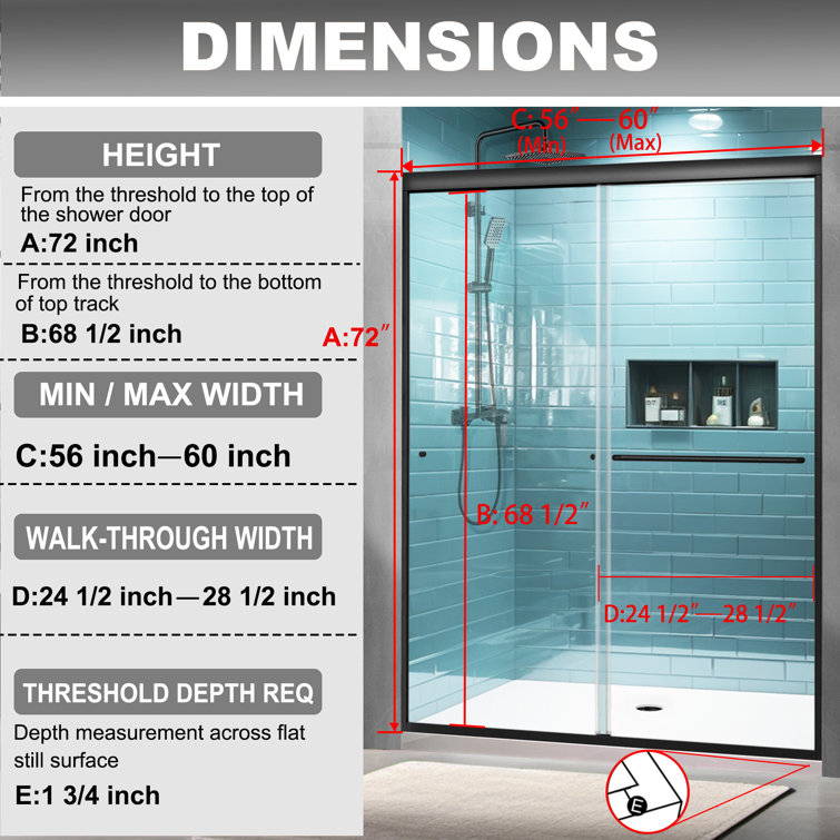 Matte Black Semi-Frameless Sliding Shower Door with Clear Glass