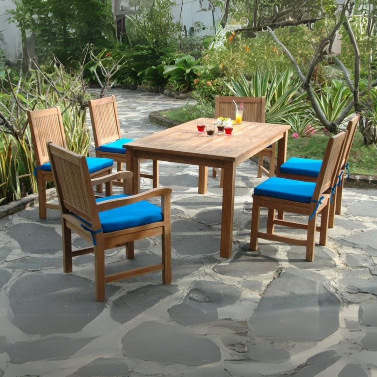 Montage 7-Piece Teak Outdoor Dining Set with Blue Cushions