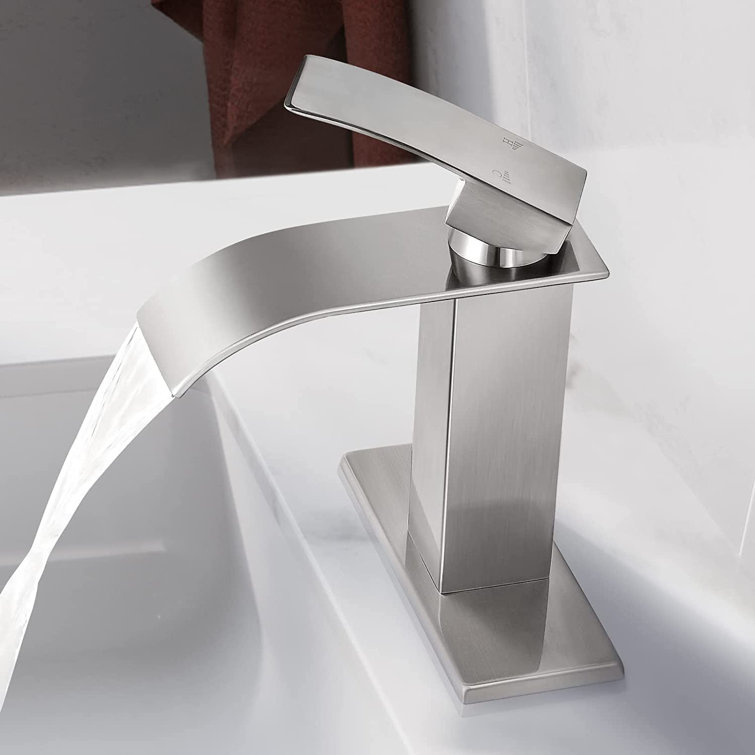 Brushed Nickel Modern Waterfall Bathroom Faucet with Single Handle