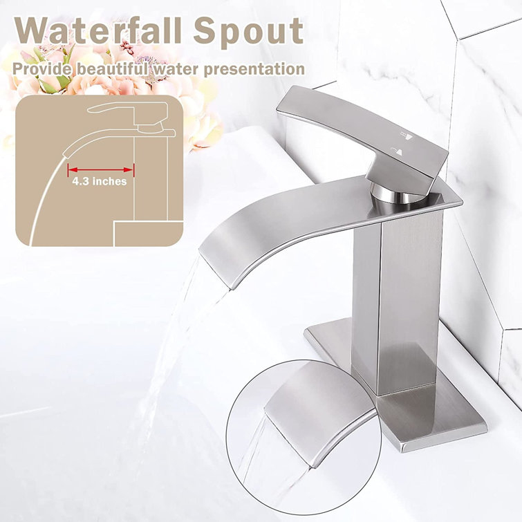 Brushed Nickel Modern Waterfall Bathroom Faucet with Single Handle