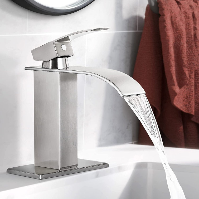 Brushed Nickel Modern Waterfall Bathroom Faucet with Single Handle