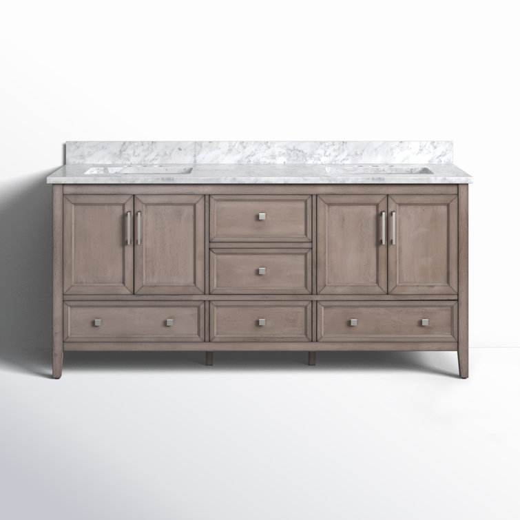 Gray Oak Double Vanity with Carrara White Marble Top