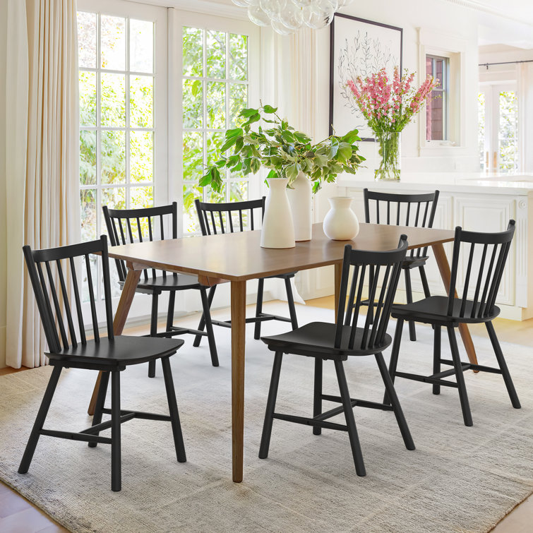 Black Solid Wood Windsor Slat Back Side Chairs, Set of 4