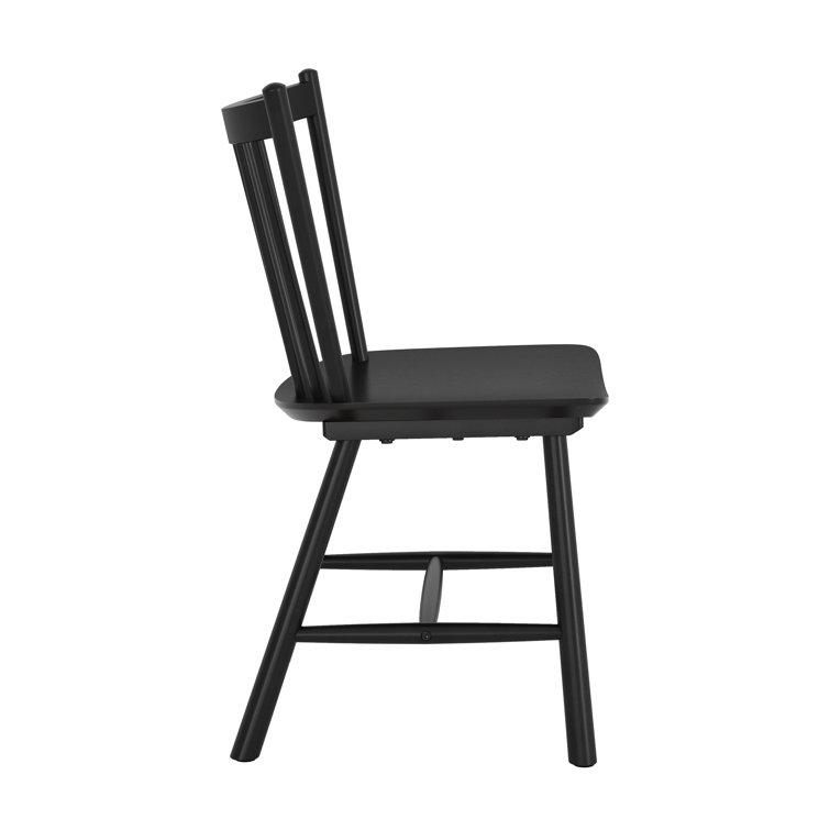 Black Solid Wood Windsor Slat Back Side Chairs, Set of 4