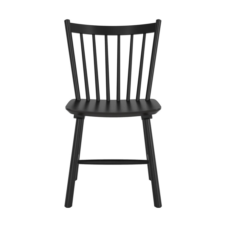 Black Solid Wood Windsor Slat Back Side Chairs, Set of 4